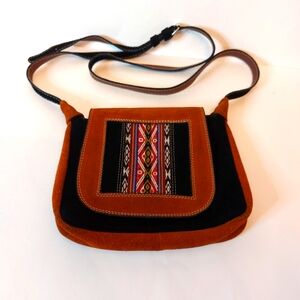 Artisan Crafted Suede Shoulder Bag "Cusco Diamond" Medium Size Crossbod Handmade